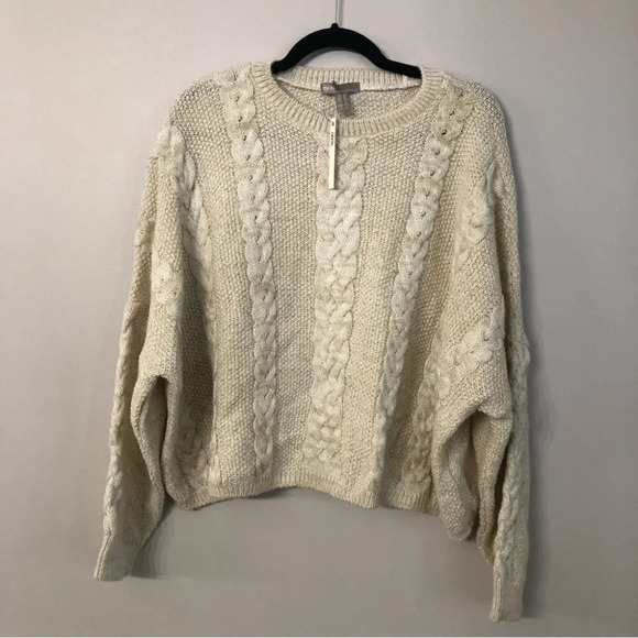 Asos Cable Knit Oatmeal Colored Relaxed Fit Cropped Sweater Size US 12 NWT - Picture 2 of 9